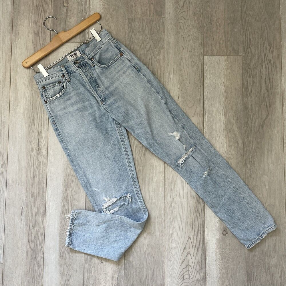 AGOLDE Jamie Jeans distressed straight leg denim womens Light Wash (size 24)